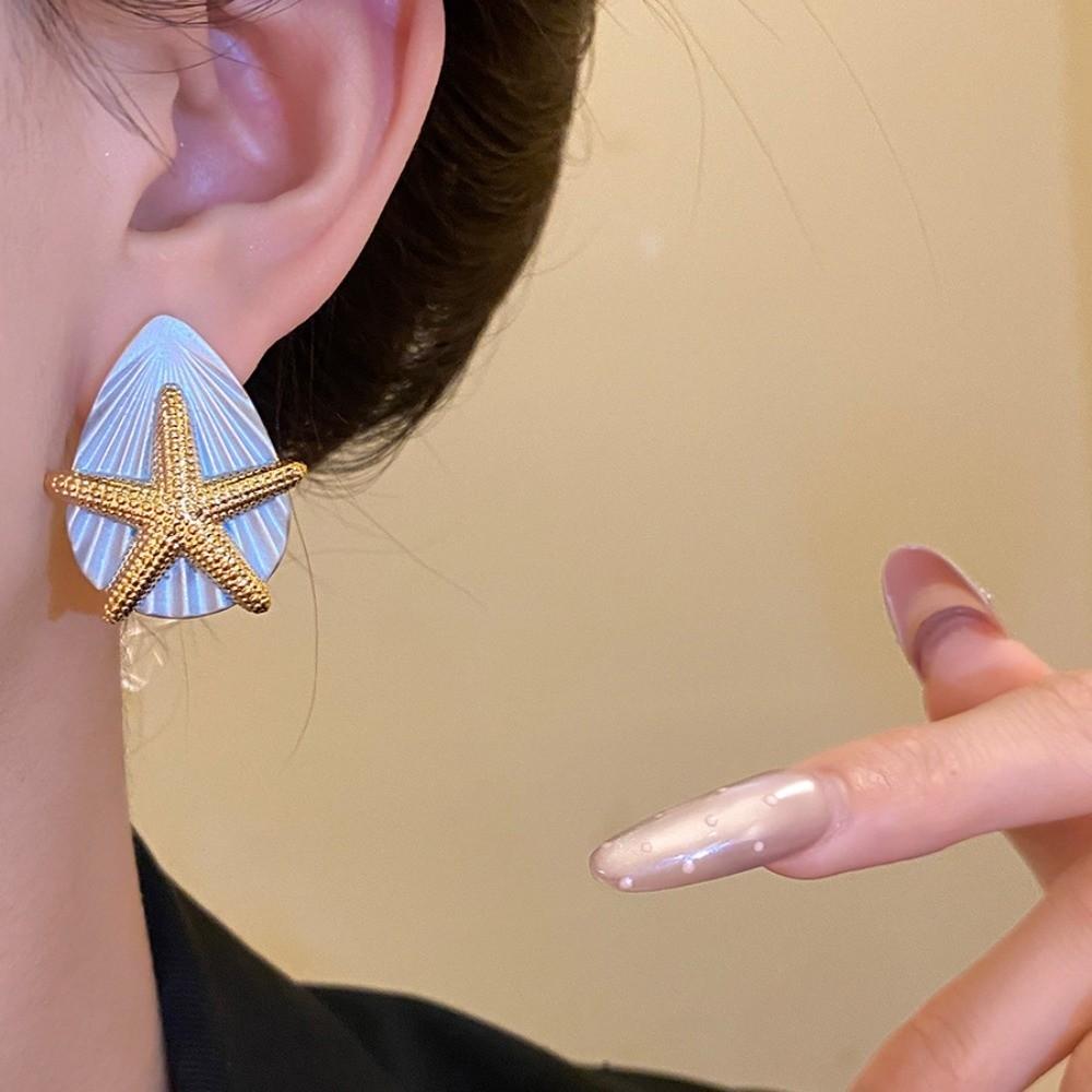 Personality Starfish Ear Studs Oil Drip Copper Star Dangle Earrings  Festival