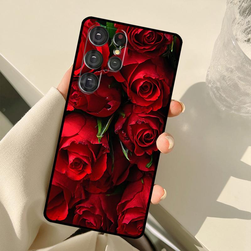 Bright Red Rose Flowers Case For Samsung Galaxy S25 Ultra S21 S22 S23 S24 Ultra S9 S10 Plus S20 FE S25 FE Back Cover