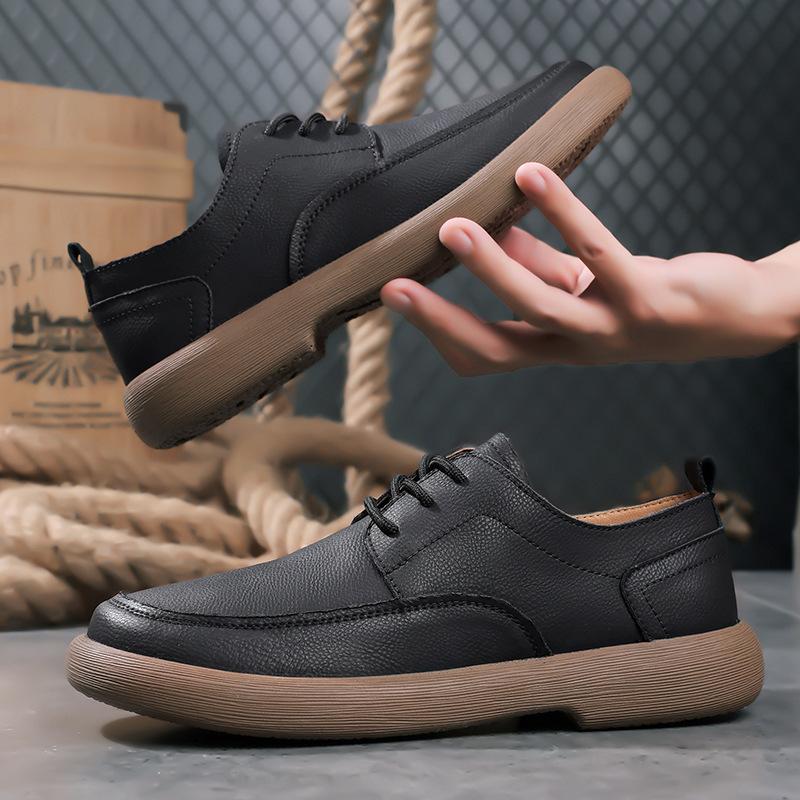 

2024 Осень Новые мужские туфли из натуральной кожи Повседневная обувь Плоские туфли для скейтборда Лаконичные кроссовки из коровьей кожи на шнуровке 44 чёрный