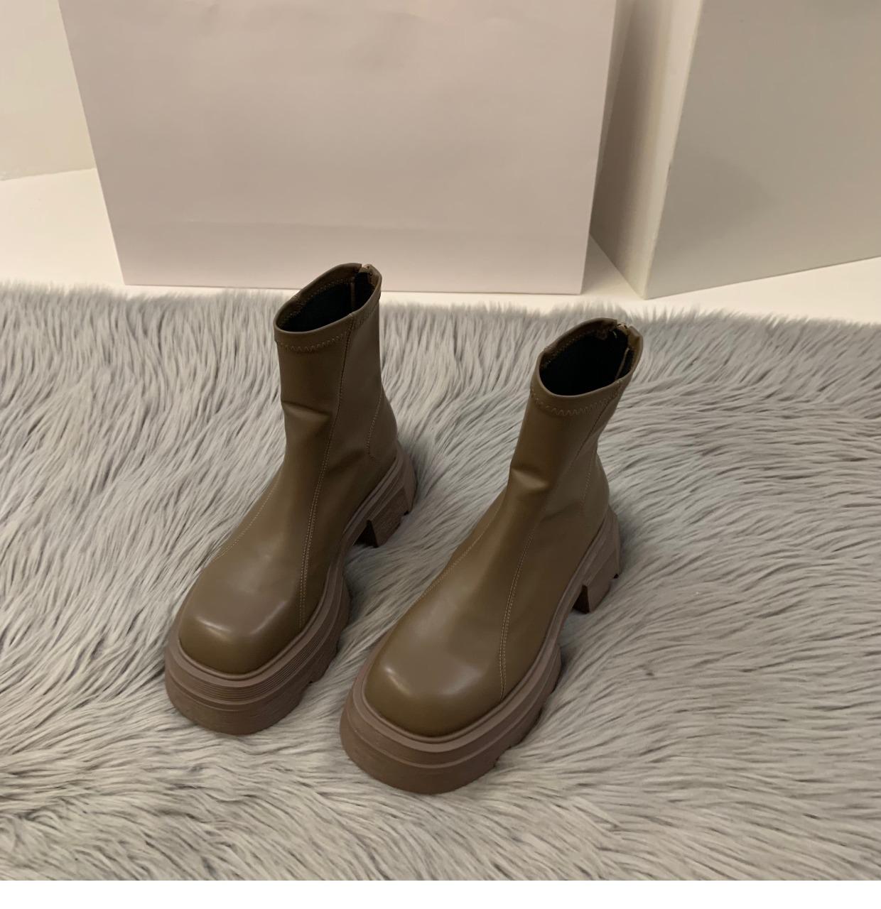 

Зимние ботинки с толстой подошвой, белые, с квадратным носком, женские туфли, летние, облегающие, тонкие, весенние и осенние, модные, удобные, универсальные, зимние, короткие ботинки 39 хаки