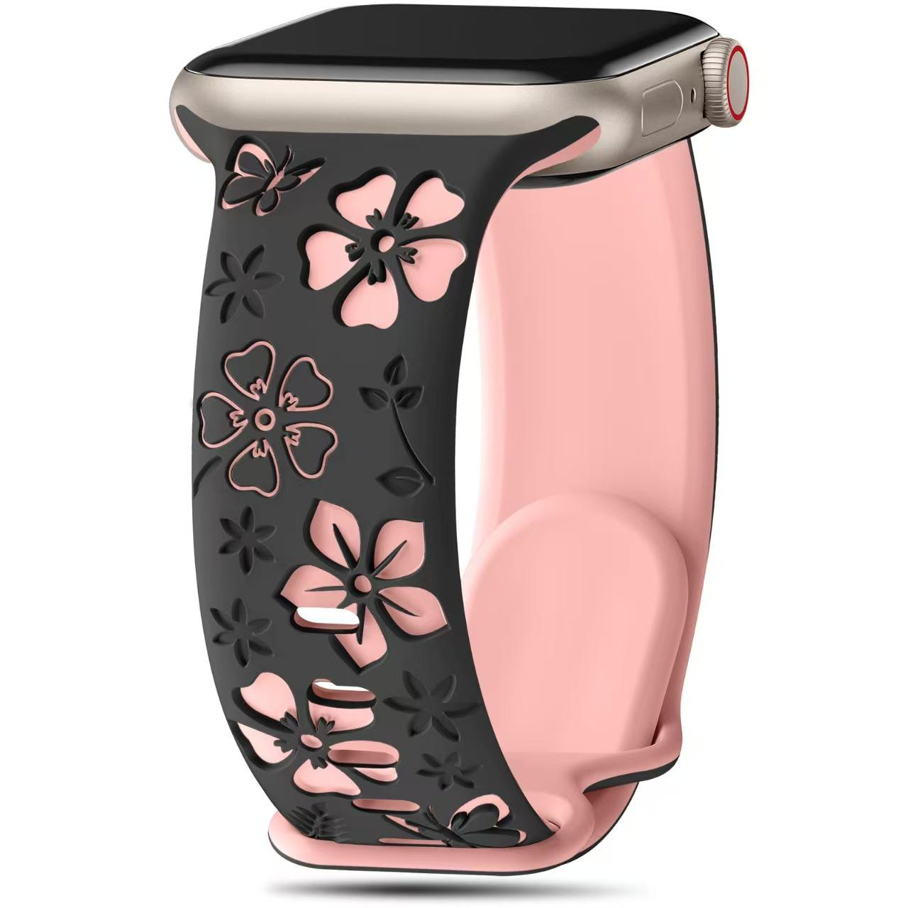

Силиконовый ремешок для Apple iWatch с 3D-резьбой и лазерной гравировкой в виде цветов Small