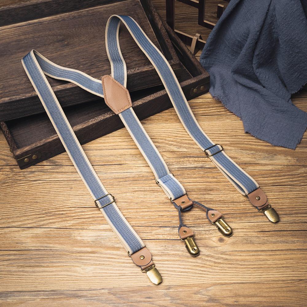 Elastic Strap Y-Type Suspenders 4 Clips Stripe Suspenders Fashion Metal Clip Suspenders Gift Idea