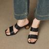 Fashion 2025 New Women's High Heel Sandals Genuine Leather Mules Comfort Casual Slippers Ladies Summer Shoes Party Wedding Slippers