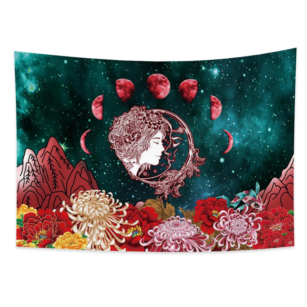 Tarot Faza Lunii Tapiserie cu flori Fluture Craniu Agățat pe perete Decor scenă psihedelică Decorare vrăjitorie Decorare cameră