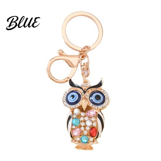 Owl Keychain with Enamel Accents Sparkling Rhinestone Car Key Ring