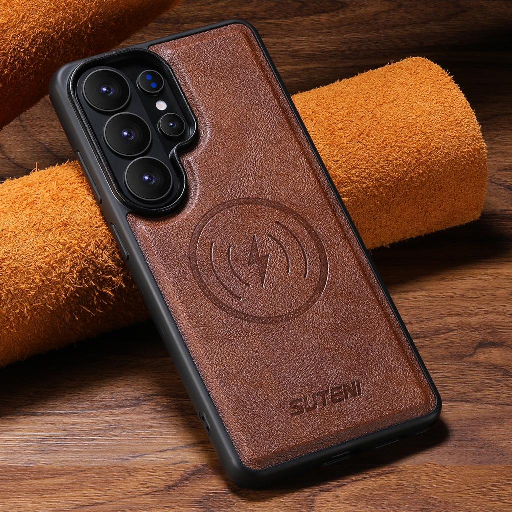 Frosted Feel Faux Leather Magnet Wireless Charging Phone Case for Samsung Galaxy S26 Ultra S25 S24 S23 S22