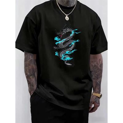 European Sizes Men's Dragon Graphic Print Crew Neck T-Shirt - Soft, Regular Fit, Comfortable and Versatile, Perfect for Everyday Casual Wear