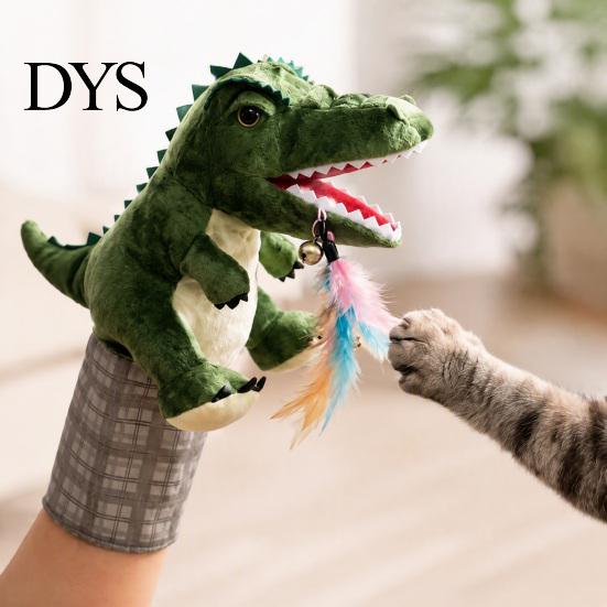 Gift for Cat Lovers Wrestling Glove with Arm Sleeve, Dinosaur Interactive Toy, Puppet Bite Proof Handling Protective 2 Feather Toys Indoor Cats