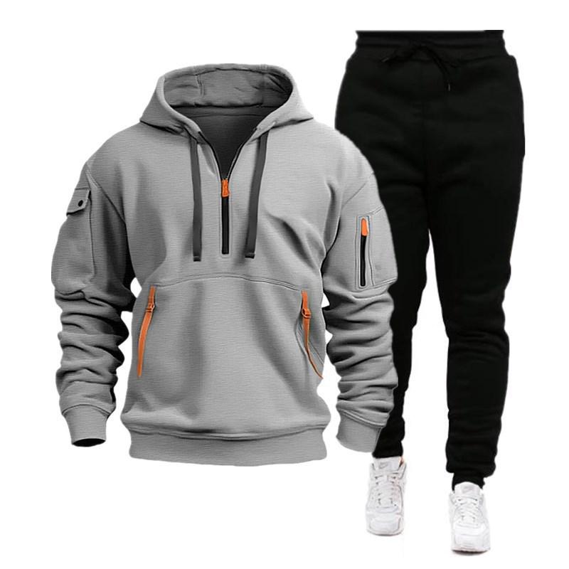2024 Men's Multi-Pocket Autumn/Winter Sports Hoodie & Sweatshirt Set