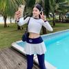 Summer Retro Long Sleeve Crop Top: European & American Streetwear Beach Swimwear