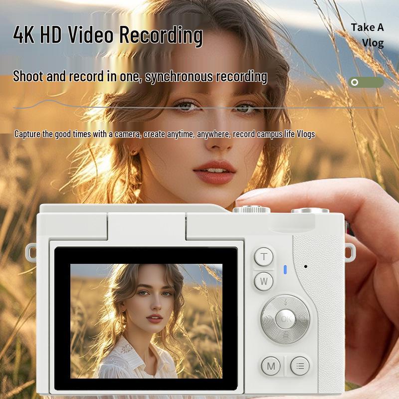 Retro CCD HD Flip Screen 4K DSLR with Dual Camera & Fill Light