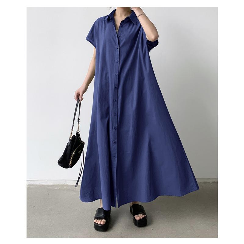 Skirt Short Sleeve Hemp Dress Women Loose Lapel Casual Shirt Dress