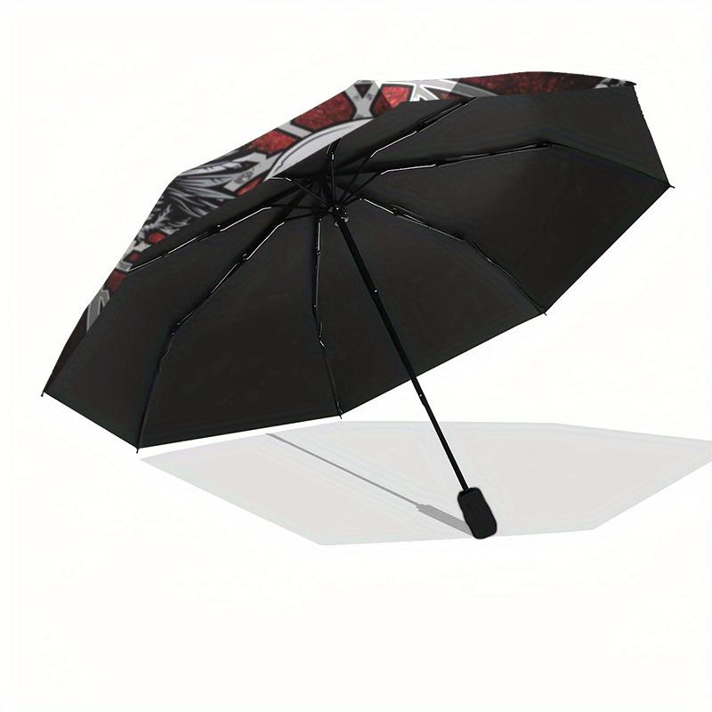 Viking Skull with Ravens and Wolves Circle StickerUmbrella, Portable 3-Fold Compact Umbrella,Christmas Gift ES626