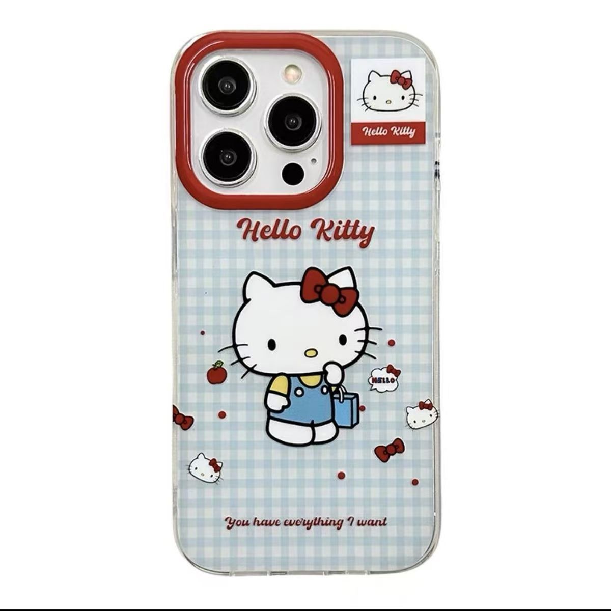 

Blue Checkered KT Cat Compatible iPhone 16 Pro Max Case 11 Compatible Apple 14 Anime iPhone Apple XS#MAX