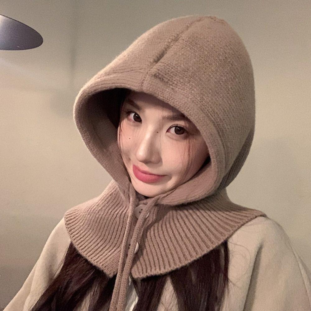 Pullover Hat Ear Protection Hat Beanie Hat Knitted Scarf Fashion Balaclava Hat  Streetwear