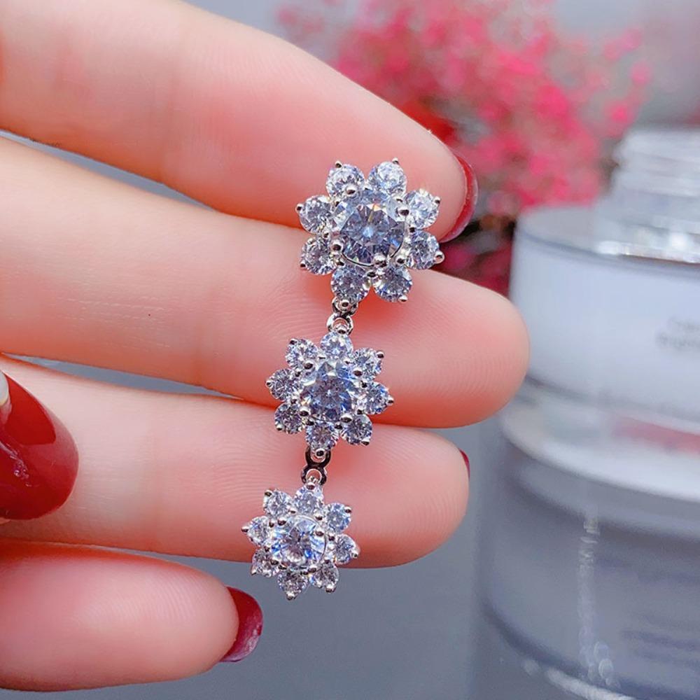 Sunflower Earrings with Sparkling Moissanite Long Drop Dangle Earrings for Women Elegant Fashion Jewelry