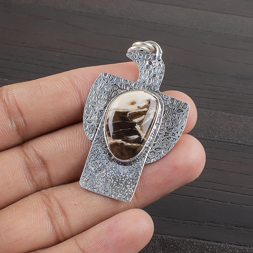 Natural Peanut wood Jasper Gemstone 925 Sterling Silver Jewelry  Pendant 1.97  AJP-2266