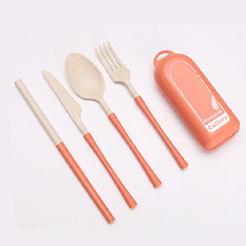 4Pack Reusable Travel Utensils Set With Case Portable Folding Cutlery Set for Picnic Camping Wheat Straw Spoon Fork Knife Straw