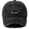 New Washable Retro Baseball Cap With Boston Print, Unisex Couple Style, Adjustable Washable Baseball Cap
