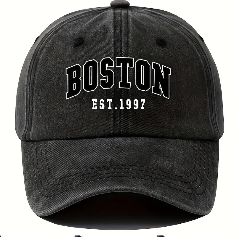 New Washable Retro Baseball Cap With Boston Print, Unisex Couple Style, Adjustable Washable Baseball Cap
