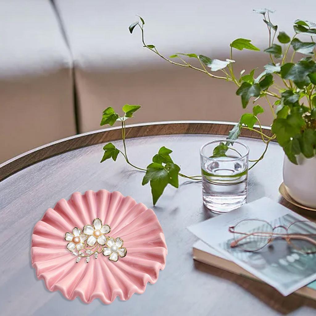 Pink And White Floral Decorative Bowl Home Decoration Scallop Mini Bowl Desktop Accessories Ceramics Ornaments Decor