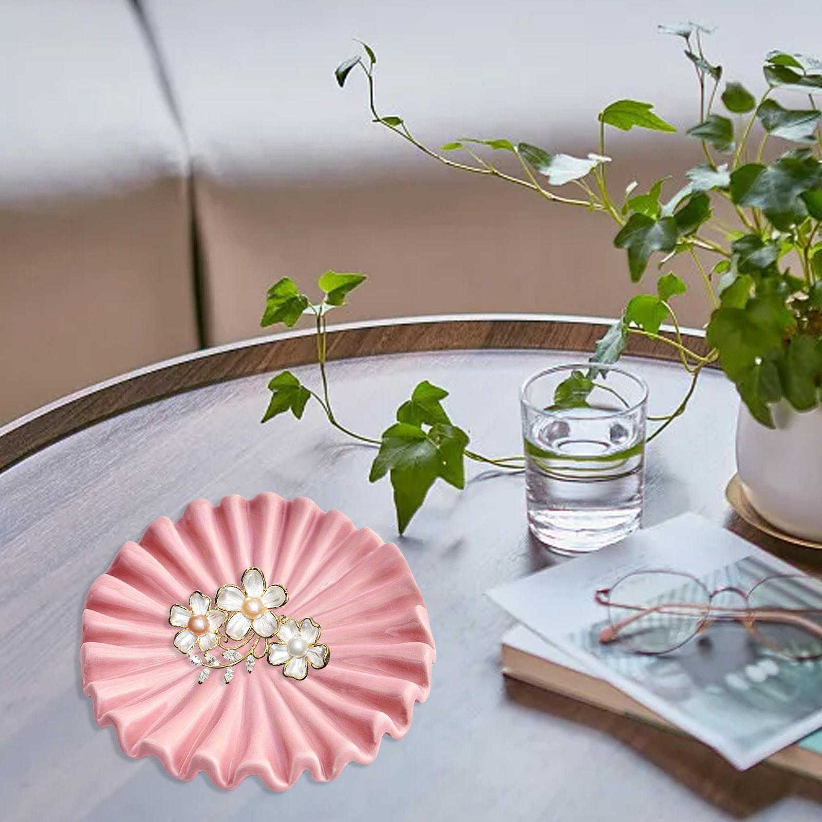 

Pink And White Floral Decorative Bowl Home Decoration Scallop Mini Bowl Desktop Accessories Ceramics Ornaments Decor One Size
