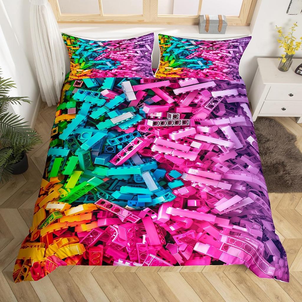 Color Block Duvet Covers for Kids Boys Girls Queen Quilt Covers Lightweight Down Room Decor 2 Pillowcases 1 Duvet Cover No Quilt