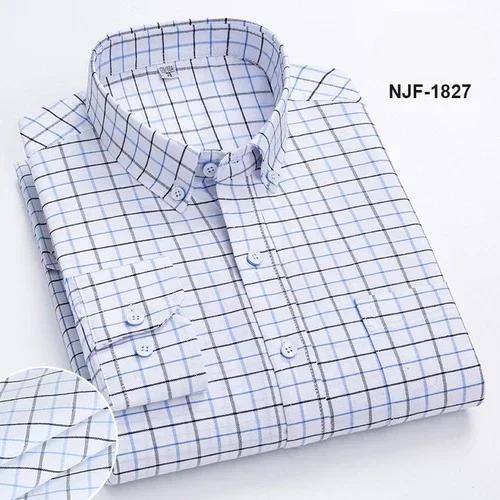 Spring and Autumn Men's Pure Cotton Long Sleeved Shirts for Middle and Youth Leisure All Cotton Oxford Plaid Plus Size Shirts