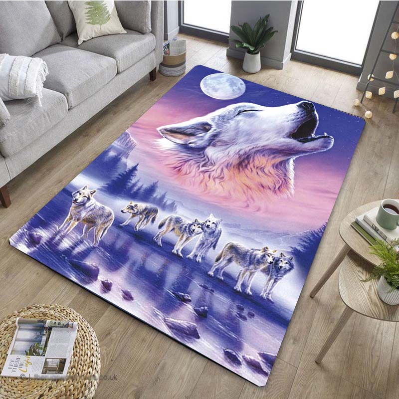 1 Stück Stilvoller Wolf Traumfänger Muster Anti-Rutsch Küchenteppich für Küche Wohnzimmer Schlafzimmer Waschbarer Flanell Teppich