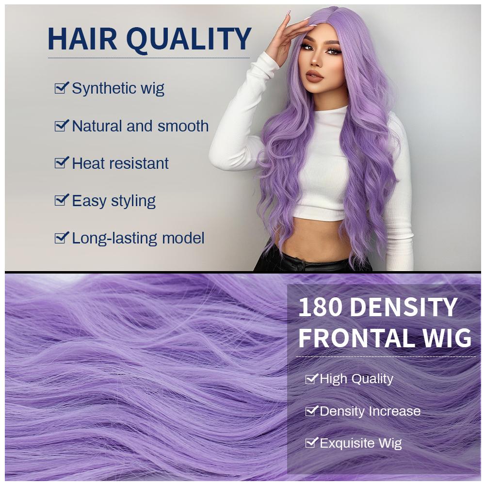 Purple Body Wave Synthetic Wigs For Women Long Ombre Cosplay Party Colorful Wig Natural Hair Heat Resistant Pelucas De Mujer