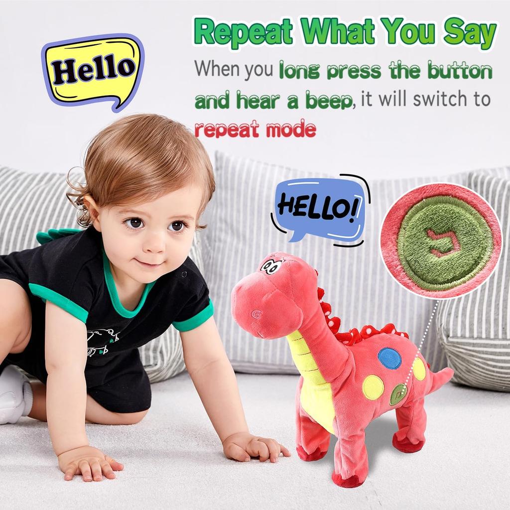 Walking Electric Pink Dinosaur Singing Toy , Noding, Roaring, Repeating What You Say, Touch & Button Control Realistic Robot Musical Animated Plush