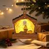 Warm Light Christmas Tree Ornaments 3D Wooden Up Ornament, Layered House Snowman Rustic Holiday Decorations Nativity Scene Hanging Decoration for Xmas