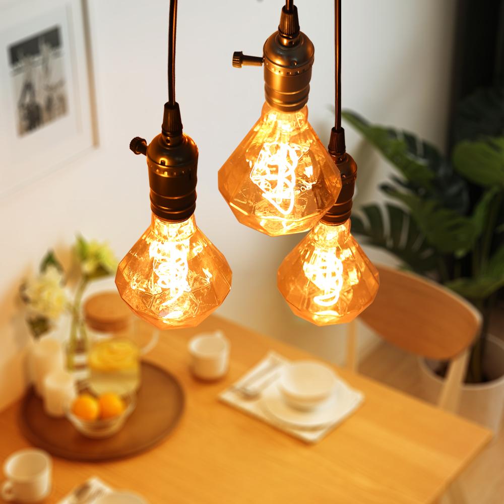 Retro Edison E27 LED Light Bulb 220V Diamond ST64 Vintage Glass Bulb Lamp For Home Decor Lighting Soft Sprial LED Lamp 4W Retro Edison Bulb