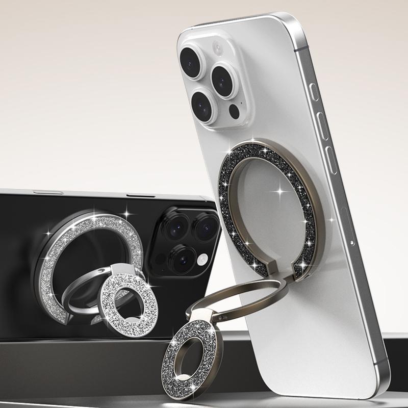 Strong Magnetic Phone Stand Holder for iPhone 16/17 & Xiaomi - Dual Side Folding Ring Magsafe Car Mount Bracket with Adjustable Viewing Angles