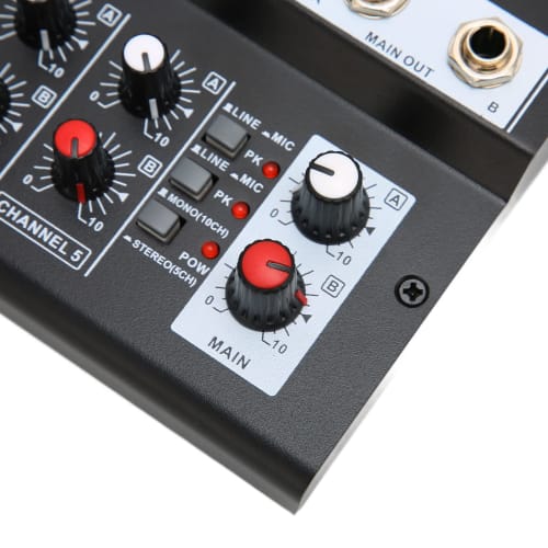 10-Channel Stereo Mixer, 60Hz Black, with Two Master Volume Knobs, for Keyboards, for Clubs and Bars, US Plug