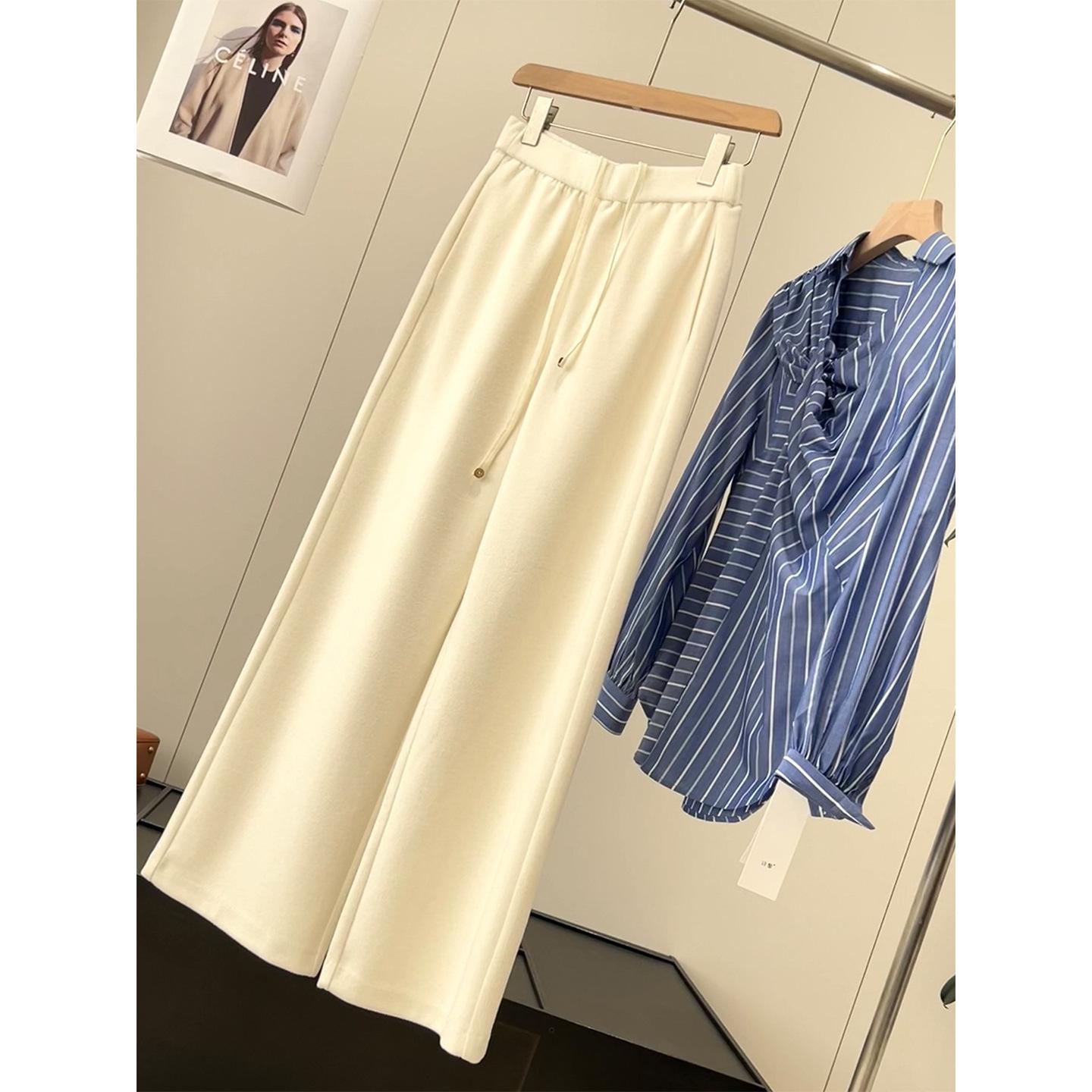

Comfortable Cashmere-Silk Pants: Elastic Waist with Drawstring & Buttons, Thick, Versatile, Slimming, Casual. Extra Large брудно-білий