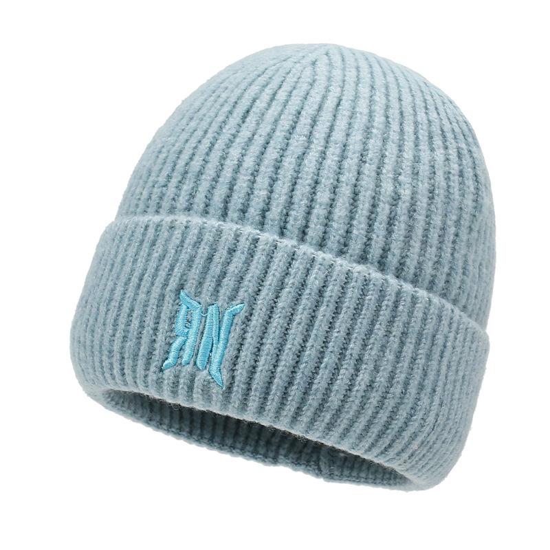 Herbst Winter Einfarbige Mütze Outdoor Wollmütze Samt Warme Gestreifte Strickmütze