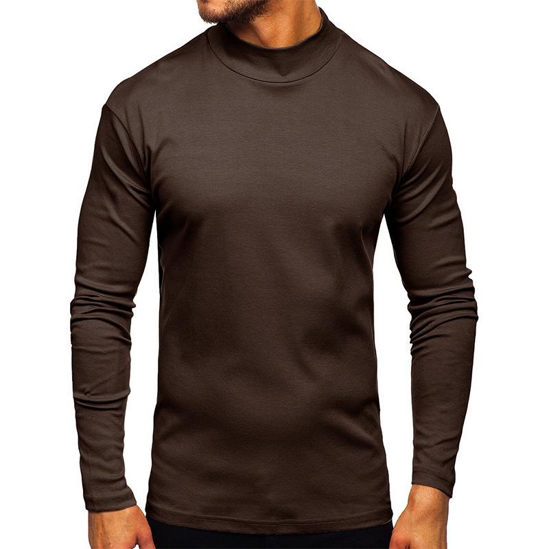European and American Men's Thick Warm Long-Sleeve Cotton T-Shirt with Half-High Collar