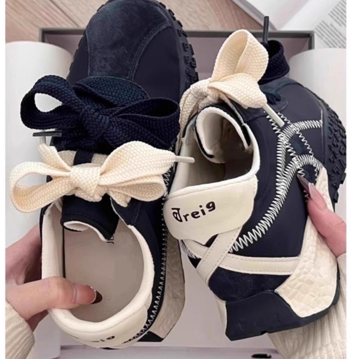 

Повседневные туфли Forrest Gump на толстой подошве, в сочетании цветов, для маленьких мужчин, новинка весны 2025 года, модные туфли для моральной подготовки с внутренним увеличением высоты на платформе для женщин 40 темно-синий