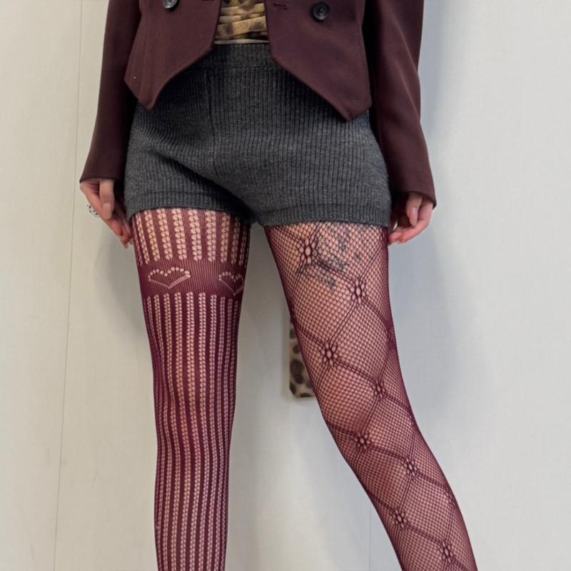Women Vintage Fishnet Mesh Pantyhose Stockings Japanese Aesthetic Hollowout  Argyle Floral Heart Pattern Tights Leggings
