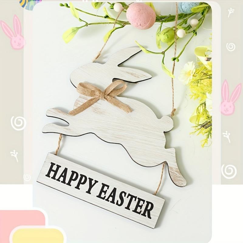 1pc Easter Rabbit Hanging Pendant Letter Wooden Bunny Craft Party Festival Door Wall Hanging Ornament Entryway Decoration