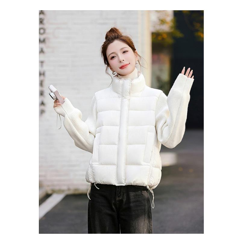 Women Short Cotton Jacket Stand Collar Long Sleeve Solid Color Casual Winter Coat