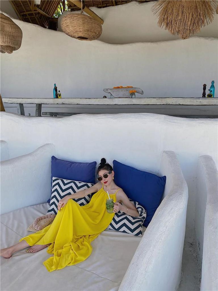 Summer Seaside Backless Spaghetti Strap Dress - Women's Gentle Yellow A-Line Long Skirt