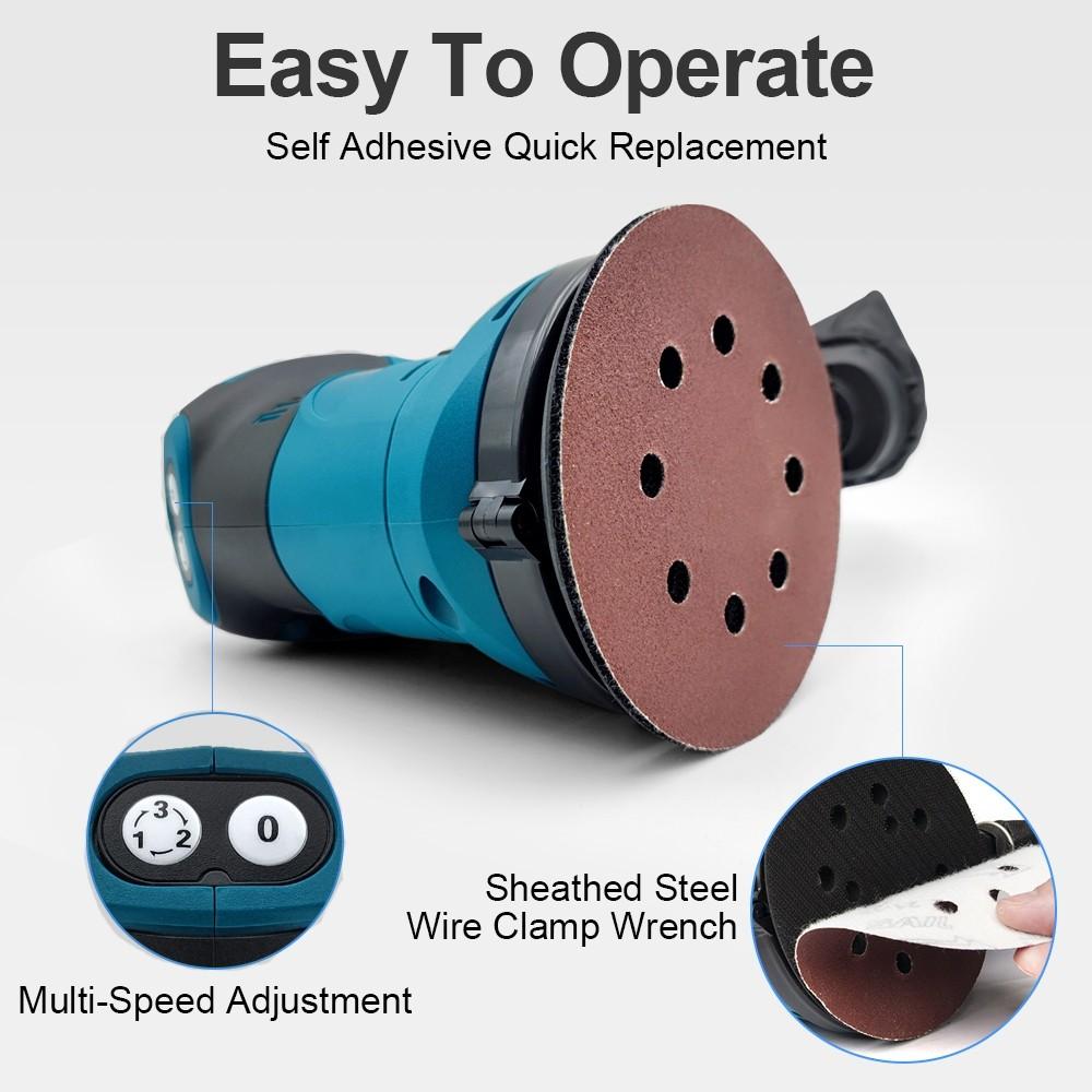 125mm Cordless Random Orbital Sander Electric Wood Grinder Polisher Grinding Sanding Machine for 21V Battery