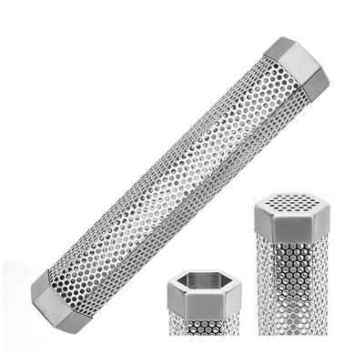 6/12 Zoll BBQ Edelstahl Räuchergrillrohr Perforiertes Netzfilter Gadget Pellet Räucherer Generator Sechskant Gewürz Räucherbox