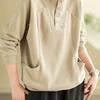 Warm Thermal Sweatshirt Women's Loose Cover-up Design Button Half High Collar Velvet Polyester Full Sleeve Casual Top
