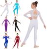 Competition-Ready Dance Costume for Girls: Elegant Mock Neck Long Sleeve Leotard with Rhinestones & Sheer Mesh, Full Set with Camisole, Leggings & Hai