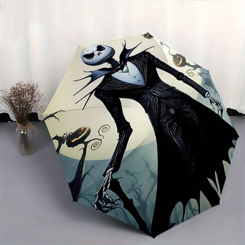 Jack Skellington, Halloween-Stadt Automatisches Öffnungs- und Schließschirm - 8-Speichen FaltDesign, Leicht und Tragbar, Geeignet für den täglichen Gebrauch