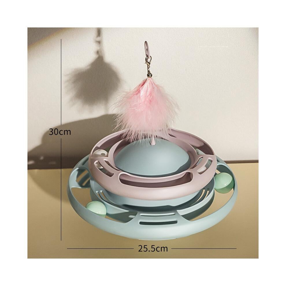 Langsamfresser Katzenspielzeug mit rotierenden Bällen und interaktivem Federstab, 3-in-1 kreisförmiges Drehteller-Design für Gewichtsmanagement und Selbstunterhaltung, S