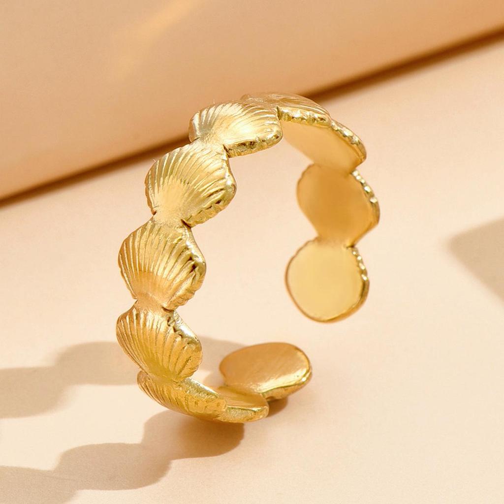 Elegant Shell Open Ring for Women - Stainless Steel Ocean-Inspired Accessory